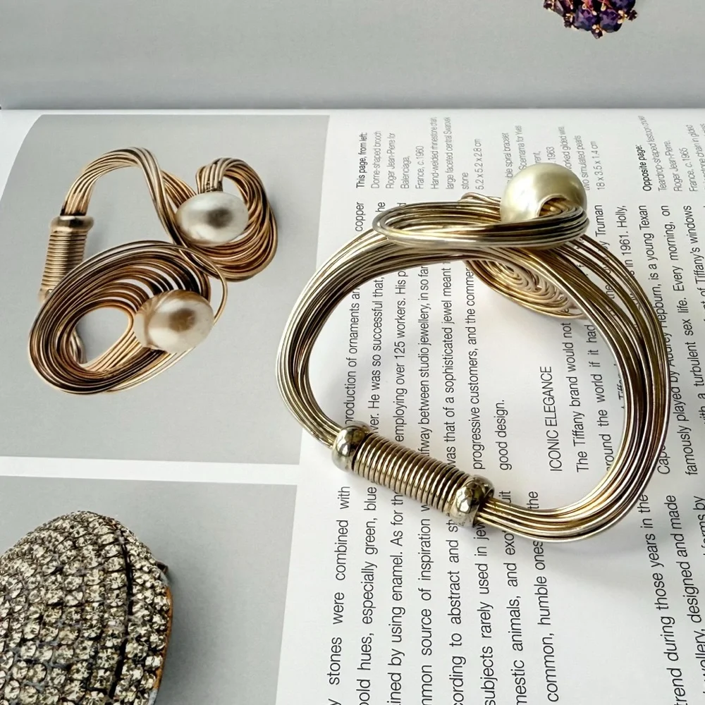 Vintage 1960s Yves Saint Laurent Faux Pearl Gilt Scroll Bracelet Roger Scemama - Picture 2 of 15